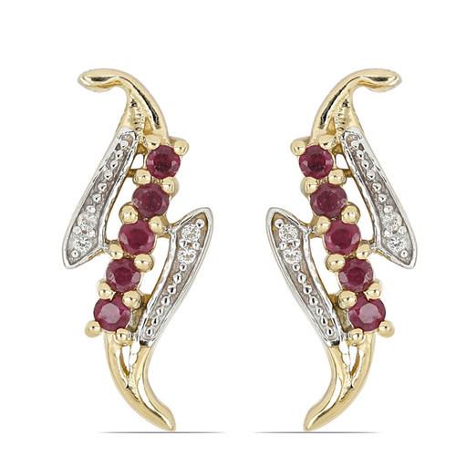 0.60 CT GLASS FILLED RUBY GOLD PLATED STERLING SILVER EARRINGS #VE021880